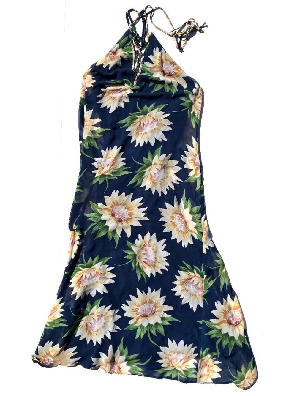 Show Me Your MuMu Logan Lace-Up Maxi Halter Dress Sunflower Dreams NavyYellow L